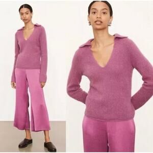 VINCE. Brushed Alpaca Wool Blend Collared Polo V-Neck Soft Cozy Sweater - Small